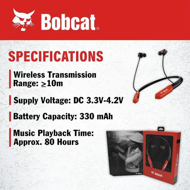 Alt view image 4 of 7 - Bobcat Neckband Bluetooth Headphones - Earphones with Microphone, 80H Battery, Fast Charging - IPX4 Sweatproof Sports Headphones for Running, Jobsite, Gym, and Workout