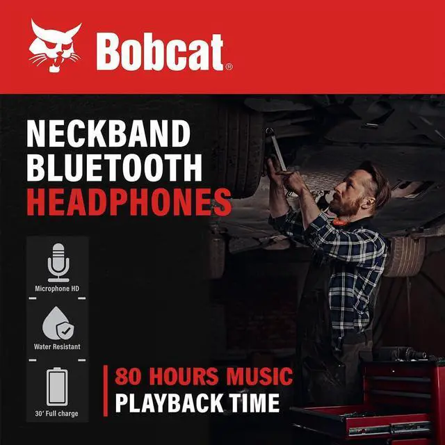 Alt view image 6 of 7 - Bobcat Neckband Bluetooth Headphones - Earphones with Microphone, 80H Battery, Fast Charging - IPX4 Sweatproof Sports Headphones for Running, Jobsite, Gym, and Workout