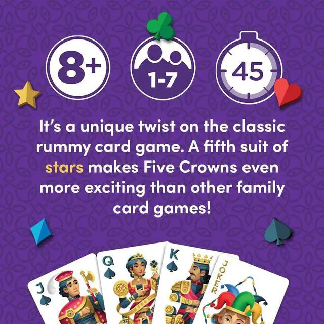 Alt view image 3 of 7 - Five Crowns Card Game for Kids and Adults, Travel and Family Game Night Favorite, The Game isnt Over Until the Kings Go Wild, 5 Suited Rummy Style Card Game, 1-7 Players, Ages 8+