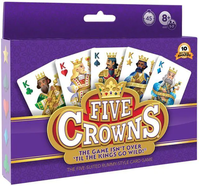 Main image of Five Crowns Card Game for Kids and Adults, Travel and Family Game Night Favorite, The Game isnt Over Until the Kings Go Wild, 5 Suited Rummy Style Card Game, 1-7 Players, Ages 8+