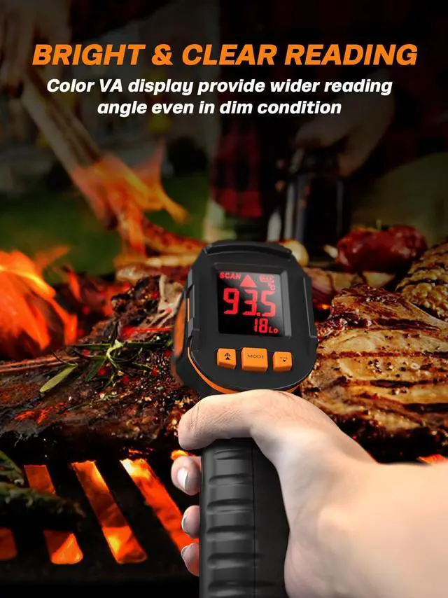 Alt view image 5 of 7 - Infrared Thermometer Gun -58°F to 1112°F, Laser Temperature Gun with Adjustable Emissivity, Max/Min/Hold for Cooking, BBQ, Freezer, Industrial Use,with Long Probe Meat Thermometer