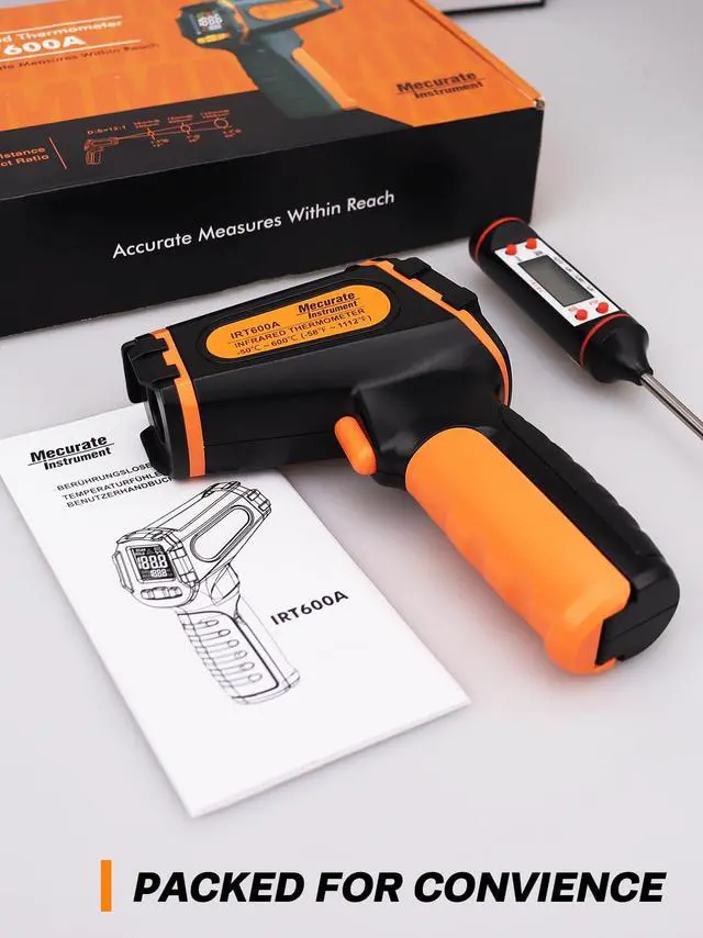 Alt view image 7 of 7 - Infrared Thermometer Gun -58°F to 1112°F, Laser Temperature Gun with Adjustable Emissivity, Max/Min/Hold for Cooking, BBQ, Freezer, Industrial Use,with Long Probe Meat Thermometer