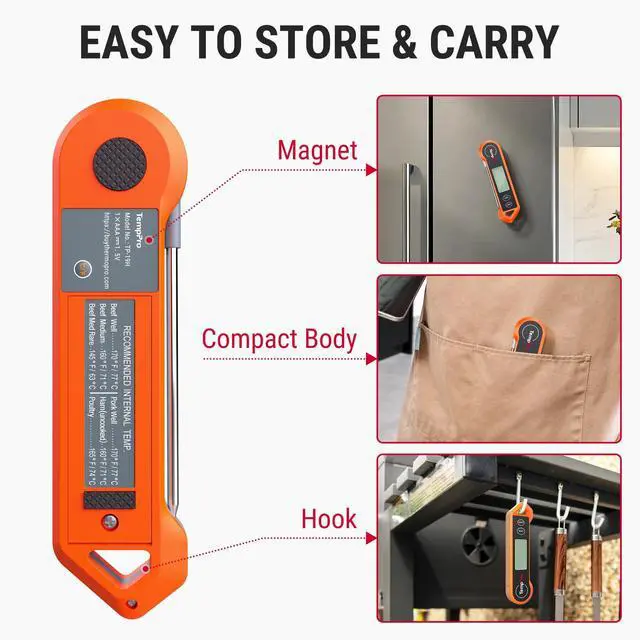 Alt view image 7 of 7 - Digital Instant Read Meat Thermometer for Grilling Waterproof Kitchen Cooking Food Thermometer with Ambidextrous Backlit for BBQ Grill Smoker Oil Fry Candy Thermometer