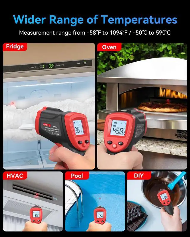 Alt view image 2 of 7 - Infrared Thermometer Temperature Gun -58 to 1094, Digital IR Heat Surface Temp Gun, Non-Contact Laser Thermal Gun for Cooking Food, BBQ, Pizza Oven, Grill, Griddle Accessories