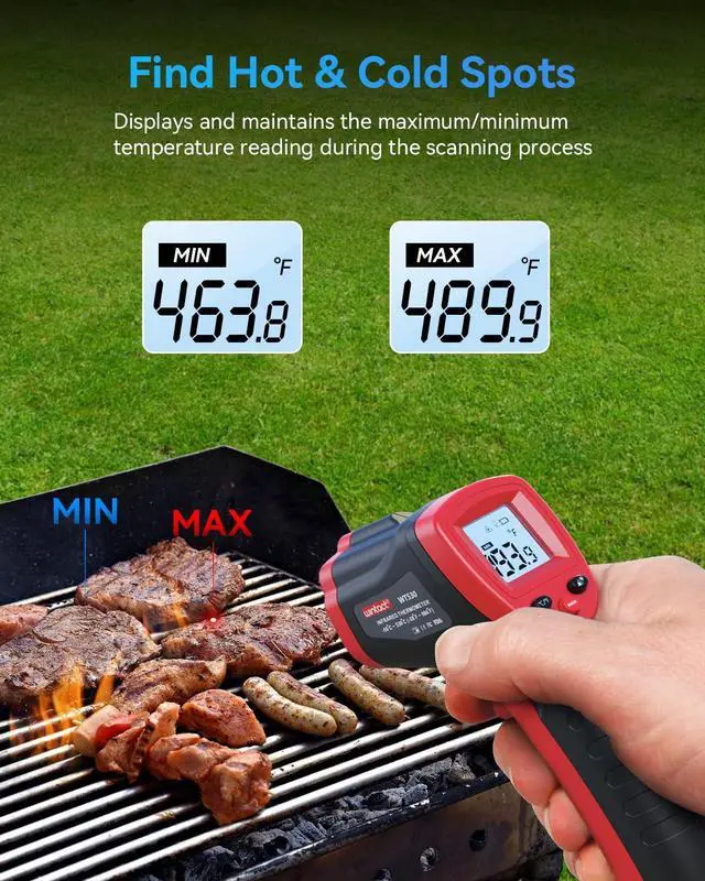 Alt view image 4 of 7 - Infrared Thermometer Temperature Gun -58 to 1094, Digital IR Heat Surface Temp Gun, Non-Contact Laser Thermal Gun for Cooking Food, BBQ, Pizza Oven, Grill, Griddle Accessories