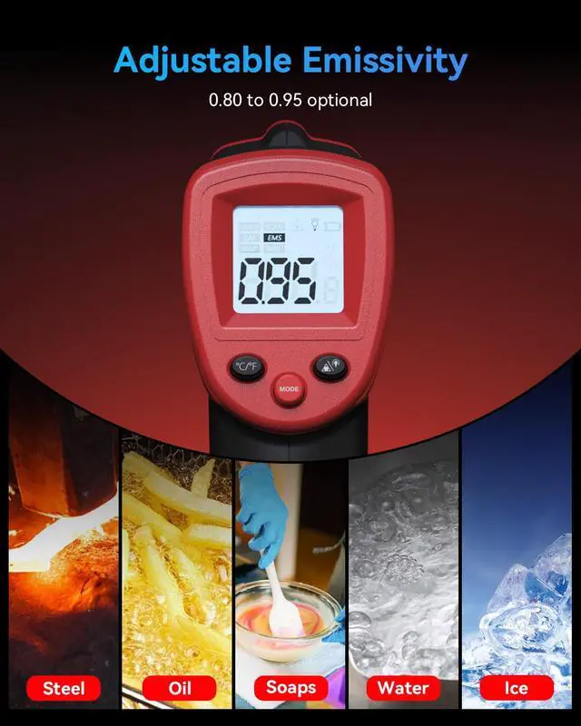 Alt view image 5 of 7 - Infrared Thermometer Temperature Gun -58 to 1094, Digital IR Heat Surface Temp Gun, Non-Contact Laser Thermal Gun for Cooking Food, BBQ, Pizza Oven, Grill, Griddle Accessories
