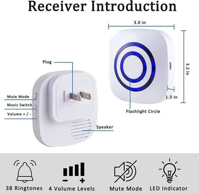 Alt view image 2 of 7 - Motion Sensor Alarm, Long Range Wireless Driveway Alarm, Indoor Home Security System Electric Doorbells, 4 Motion Detector and 2 Alarm, 38 Chime Tunes, LED Indicator