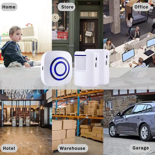 Alt view image 7 of 7 - Motion Sensor Alarm, Long Range Wireless Driveway Alarm, Indoor Home Security System Electric Doorbells, 4 Motion Detector and 2 Alarm, 38 Chime Tunes, LED Indicator