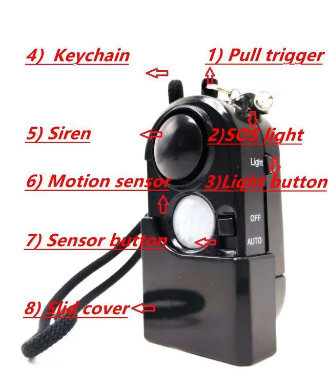 Alt view image 2 of 6 - Portable Mini Motion Detector Alarm + 120DB Ear-Piercing Siren + SOS LED Light, Hotel Door Room Security Device for Female Women Kids Life Safety While Travelling Alone 2-Pack