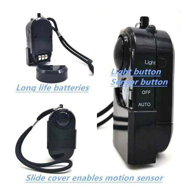 Alt view image 5 of 6 - Portable Mini Motion Detector Alarm + 120DB Ear-Piercing Siren + SOS LED Light, Hotel Door Room Security Device for Female Women Kids Life Safety While Travelling Alone 2-Pack