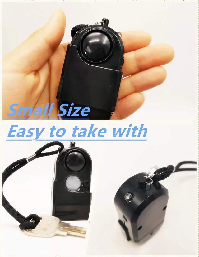Alt view image 6 of 6 - Portable Mini Motion Detector Alarm + 120DB Ear-Piercing Siren + SOS LED Light, Hotel Door Room Security Device for Female Women Kids Life Safety While Travelling Alone 2-Pack
