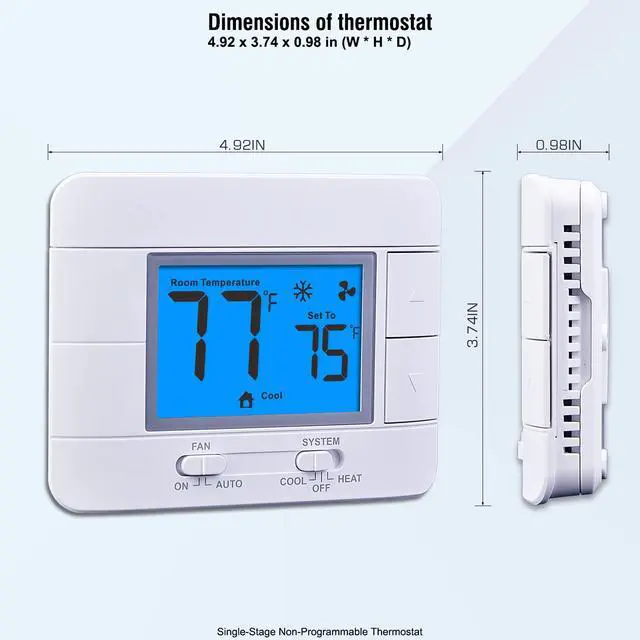 Alt view image 3 of 7 - Upgraded Digital Non-Programmable Thermostat for Home 1 Heat/1 Cool Single Stage System, with Temperature & Humidity Monitor and Large Blue LCD Display