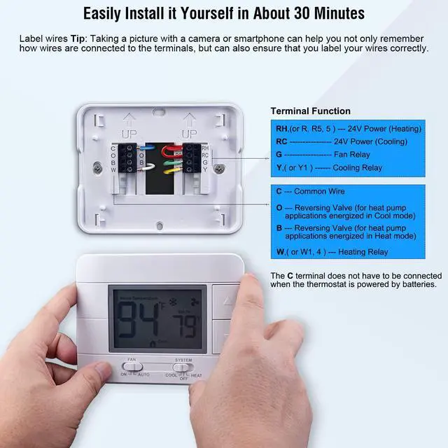 Alt view image 5 of 7 - Upgraded Digital Non-Programmable Thermostat for Home 1 Heat/1 Cool Single Stage System, with Temperature & Humidity Monitor and Large Blue LCD Display