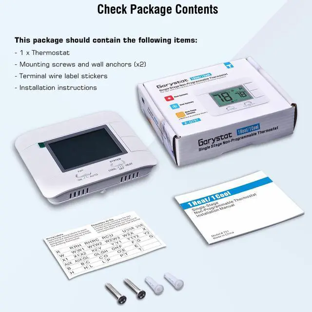 Alt view image 7 of 7 - Upgraded Digital Non-Programmable Thermostat for Home 1 Heat/1 Cool Single Stage System, with Temperature & Humidity Monitor and Large Blue LCD Display