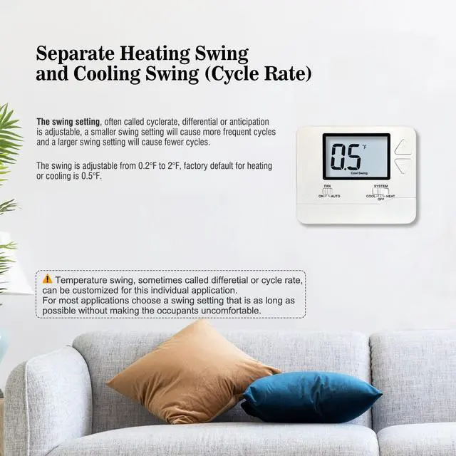 Alt view image 7 of 7 - Non-Programmable Thermostats for Home Conventional Single-Stage Systems, up to 1 Heat/ 1 Cool (with White Backlight)