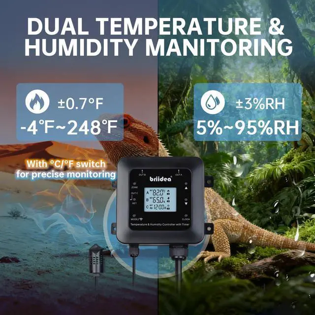 Alt view image 4 of 7 - Smart WiFi Temperature and Humidity Controller with Timer Outlet, 3-in-1 Reptile Thermostat Hygrostat, App Control via Dual-Band 2.4G/5G WiFi for Greenhouse, Incubator, Mushroom, and Homebrew