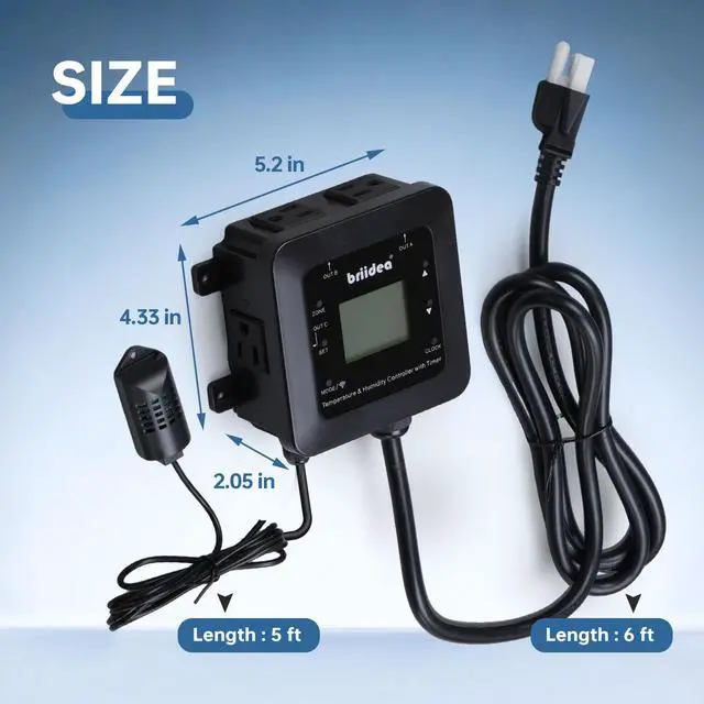 Alt view image 7 of 7 - Smart WiFi Temperature and Humidity Controller with Timer Outlet, 3-in-1 Reptile Thermostat Hygrostat, App Control via Dual-Band 2.4G/5G WiFi for Greenhouse, Incubator, Mushroom, and Homebrew