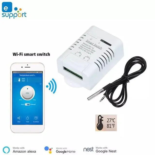 Alt view image 2 of 6 - eWeLink Smart 16A Switch with Temperature and Humidity Monitoring, WiFi Thermostat Controller Compatible with Alexa Google Home (Temperature only)