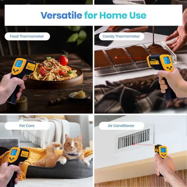 Alt view image 2 of 7 - Infrared Thermometer Laser Temperature Gun 774, Meat Food Candy Oven Thermometer for Griddle Accessories, Heat Gun for Cooking Refrigerator Tools, Adjustable Emissivity & Max Measure, Yellow