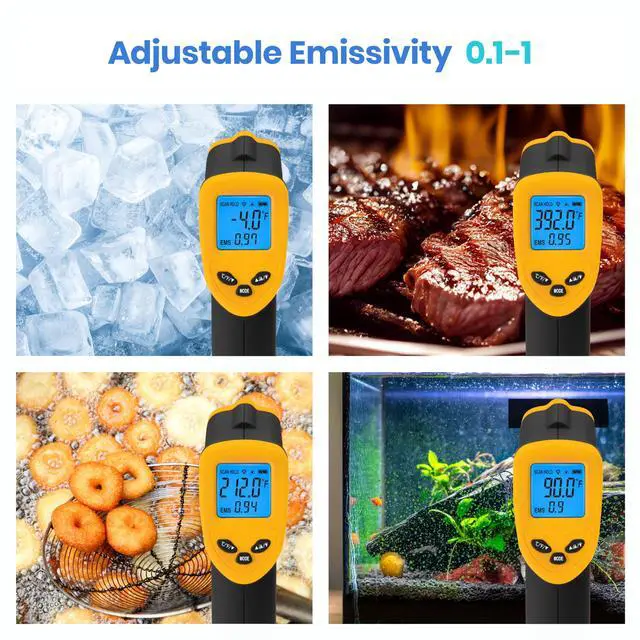 Alt view image 5 of 7 - Infrared Thermometer Laser Temperature Gun 774, Meat Food Candy Oven Thermometer for Griddle Accessories, Heat Gun for Cooking Refrigerator Tools, Adjustable Emissivity & Max Measure, Yellow