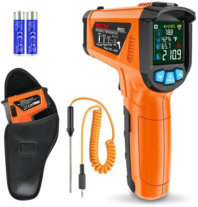 Main image of Infrared Thermometer Gun -58°F to 1472°F, Digital Temperature Gun/K-Type Probe -14°F~932°F, Humidity Sensor, IR Laser Temp Gun with Color LCD for Cooking Pizza Oven BBQ HVAC Home-Industrial (Orange)