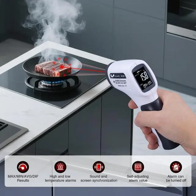 Alt view image 7 of 7 - Temperature Gun for Meat,Automotive Infrared Thermometer Gun with Ring Laser DS12:1,Digital Thermal Gun with Adjustable Emissivity&High/Low Alarm,-58~1400IR Temp Gun for Engine,Brakes&HVAC