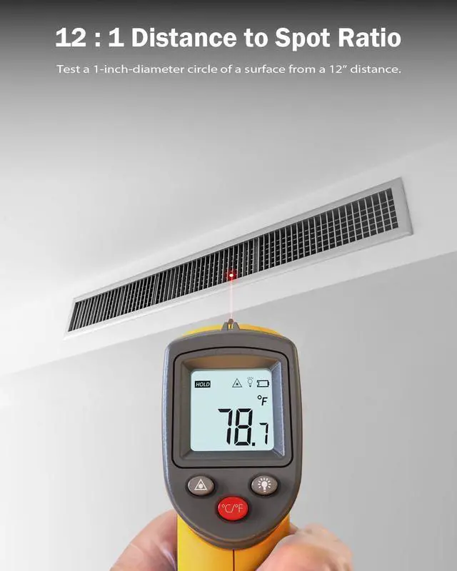 Alt view image 4 of 6 - Infrared Thermometer Laser Temperature Gun, Digital Surface Heat Temp Gun Non-Contact for Cooking Food, Pizza Oven, Griddle Meat, Refrigerator, HVAC, Grill, Engine -58~788