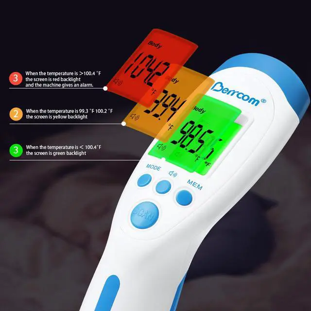 Alt view image 2 of 7 - Non-Contact Infrared Forehead Thermometer for Adults and Kids, 3-in-1 Digital Fever Thermometers with LCD Display and Fever Alert, Contactless Temperature Reader