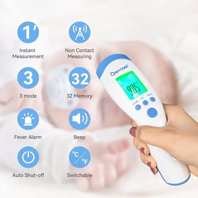 Alt view image 4 of 7 - Non-Contact Infrared Forehead Thermometer for Adults and Kids, 3-in-1 Digital Fever Thermometers with LCD Display and Fever Alert, Contactless Temperature Reader