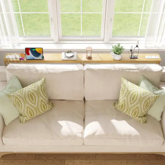 Alt view image 2 of 7 - 5.9" Narrow Console Sofa Table with Power Outlets, 5.9" Dx39.4 Wx31.1 H Bamboo Behind Couch Table with Charge Station, Natural