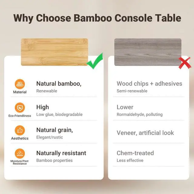 Alt view image 7 of 7 - 5.9" Narrow Console Sofa Table with Power Outlets, 5.9" Dx39.4 Wx31.1 H Bamboo Behind Couch Table with Charge Station, Natural