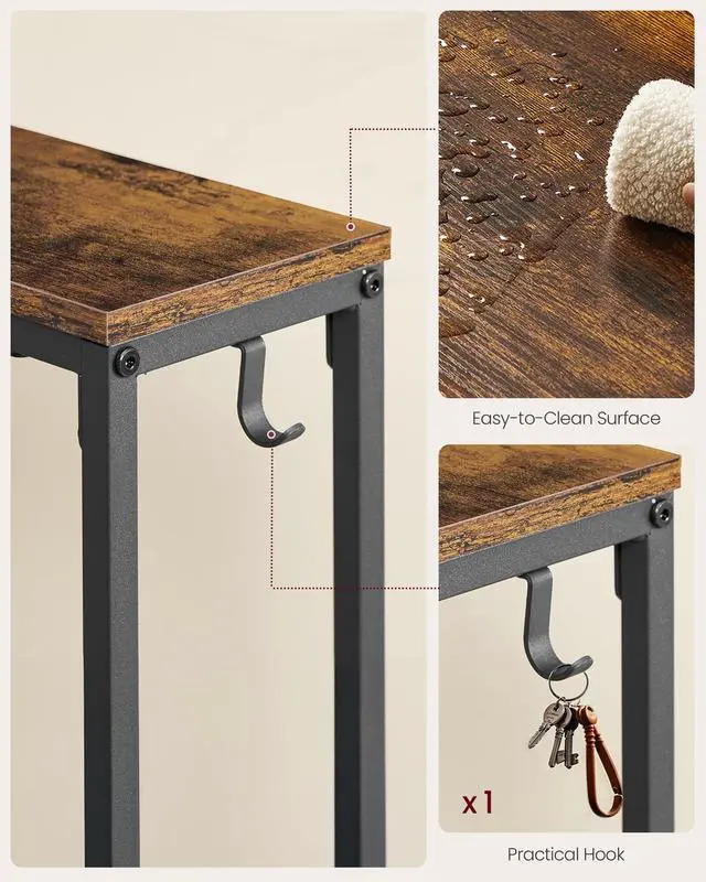 Alt view image 6 of 6 - Console Table with Power Outlet, Slim Behind Couch Sofa Table, 5.9 x 39.4 x 31.5 Inches, 1 Hook, Easy Assembly, for Entryway, Living Room, Rustic Brown and Ink Black ULNT079K01