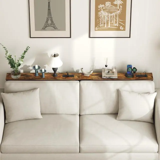 Alt view image 5 of 7 - 39.4 Inch Narrow Console Table with Power Outlets, 5.9 Inch Skinny Behind Couch Table, Sofa Side Table, Small Entryway Table for Living Room, Hallway, Rustic Brown and Black BF52UXG01G1