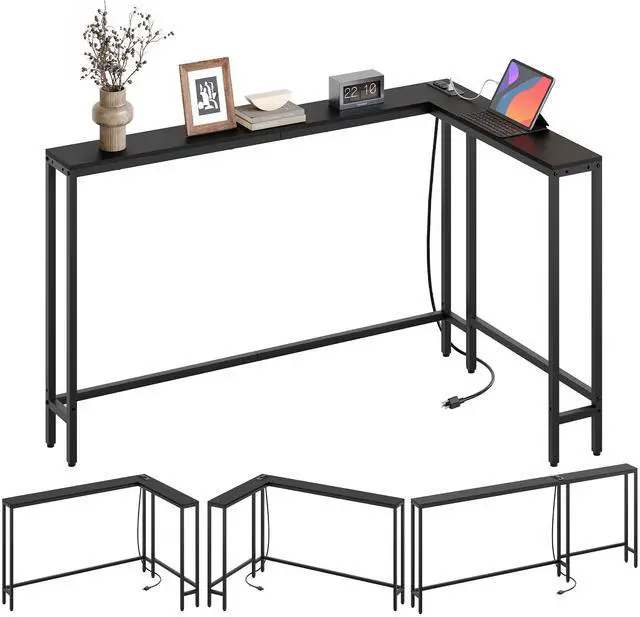 Main image of Narrow Console Table with Outlets, 70.9" Sofa Table Narrow Long, L Shaped Behind Couch Entryway Table with Charging Station, for Living Room, Hallway, 3 Assembly Options, Black CT07UBB
