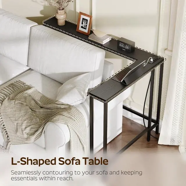 Alt view image 2 of 7 - Narrow Console Table with Outlets, 70.9" Sofa Table Narrow Long, L Shaped Behind Couch Entryway Table with Charging Station, for Living Room, Hallway, 3 Assembly Options, Black CT07UBB