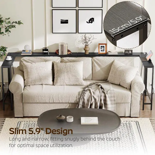 Alt view image 3 of 7 - Narrow Console Table with Outlets, 70.9" Sofa Table Narrow Long, L Shaped Behind Couch Entryway Table with Charging Station, for Living Room, Hallway, 3 Assembly Options, Black CT07UBB