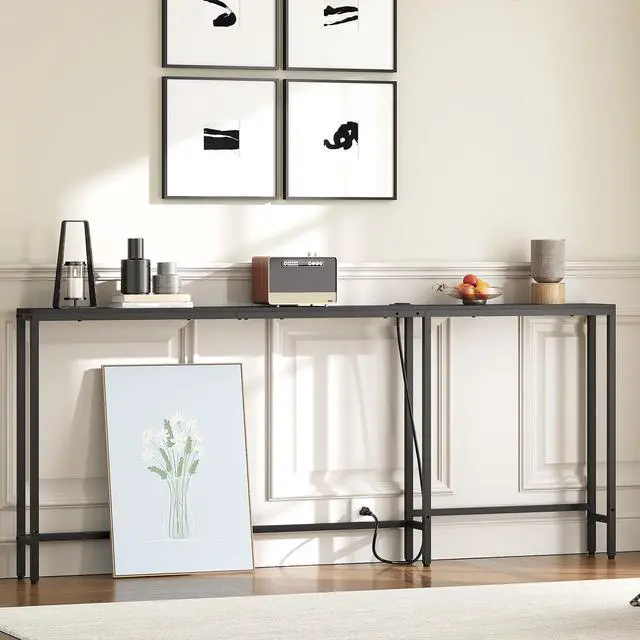 Alt view image 6 of 7 - Narrow Console Table with Outlets, 70.9" Sofa Table Narrow Long, L Shaped Behind Couch Entryway Table with Charging Station, for Living Room, Hallway, 3 Assembly Options, Black CT07UBB