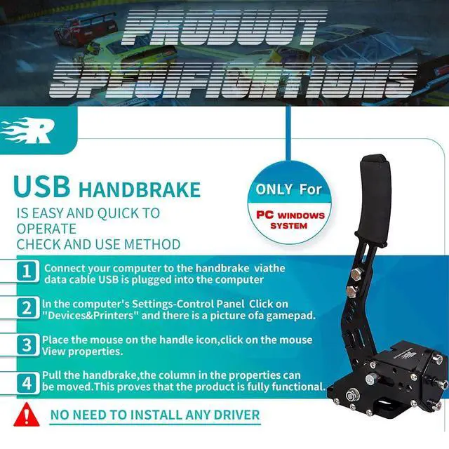 Alt view image 2 of 7 - PC Racing Game USB Handbrake for 16Bit SIM for Racing Games, Compatible with G27 G29 G920 G923 T500 T300 Simulate Linear HandbrakeWith Fixing Clip and Plate