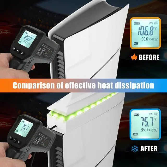 Alt view image 4 of 7 - Console Cooling Fan for PS5 Slim with Dust Cover Colorful LED Light for PS5 Slim Console Disc Edition & Digital Edition Silent Absorb Fan Cooler with 2 USB Port Playstation 5 Slim Cooling System