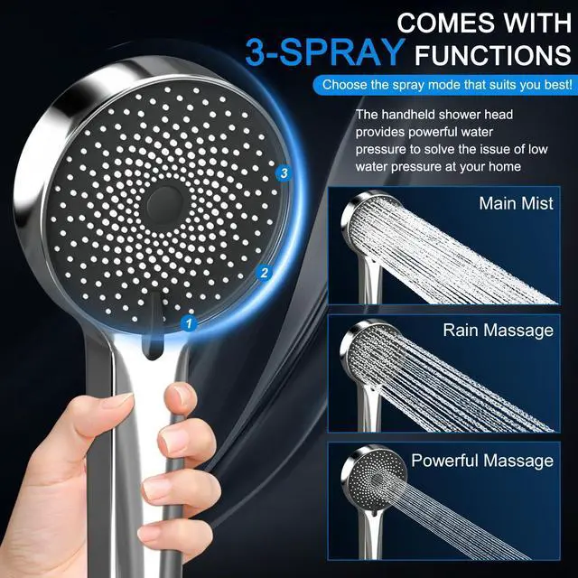 Alt view image 4 of 7 - Shower Head, Rain Shower Head with Handheld Spray Combo, 10 Inch Adjustable High Pressure Rainfall Shower Head, Dual Showerhead Set with Extension Arm and 60 Inch Long Shower Hose (Silver)