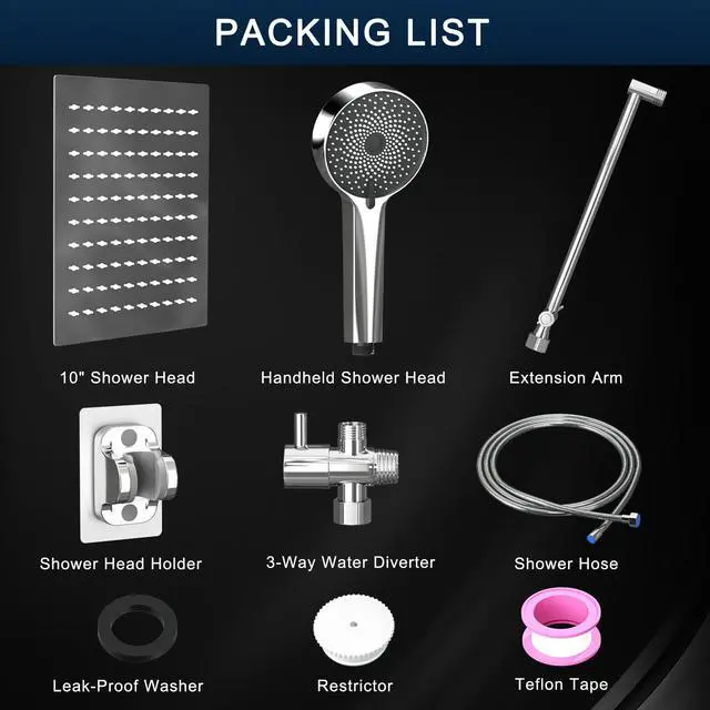 Alt view image 7 of 7 - Shower Head, Rain Shower Head with Handheld Spray Combo, 10 Inch Adjustable High Pressure Rainfall Shower Head, Dual Showerhead Set with Extension Arm and 60 Inch Long Shower Hose (Silver)