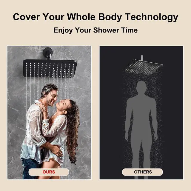 Alt view image 4 of 7 - 12 Inch Rain Shower Head High Pressure Dual Shower Heads Rainfall Showerhead with 9 Sprays Handheld Spray Combo & 70"Long Fixed Showerheads Hose, Matte Black Bathroom Accessories