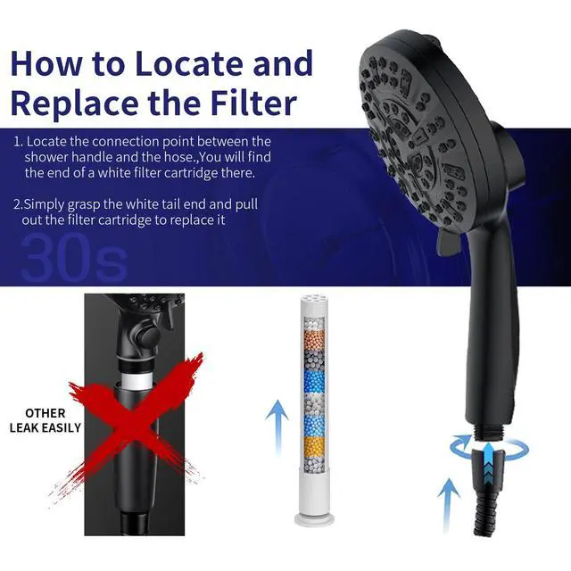 Alt view image 6 of 7 - Filtered Shower Head with Handheld, Magnetic Adjustable, Matte black | High Pressure 9 Spray Modes, Hard Water Softener 10-Stage Filtration, Anti-Clog Nozzles, 60-Inch Long Hose