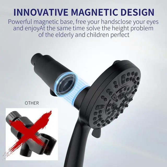 Alt view image 7 of 7 - Filtered Shower Head with Handheld, Magnetic Adjustable, Matte black | High Pressure 9 Spray Modes, Hard Water Softener 10-Stage Filtration, Anti-Clog Nozzles, 60-Inch Long Hose