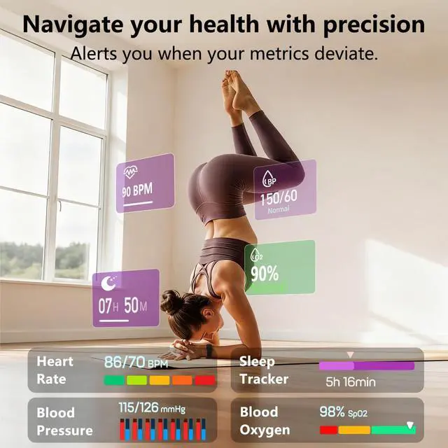 Alt view image 3 of 7 - JAYSUING Health Fitness Tracker with Blood oxy-gen Monitor and 24/7 Heart Rate and Blood Pressure, Sleep Monitor, 120+ Sport Modes Waterproof Fitness Watch for Women Men Android iOS, Black