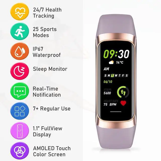 Alt view image 7 of 7 - Moremore Fitness Tracker with Heart Rate, Step Counter, Sleep Tracker, Calorie Tracking, Activity Tracker with 1.1" AMOLED Touch Color Screen, Waterproof Step Tracker for Android iPhones Women Men