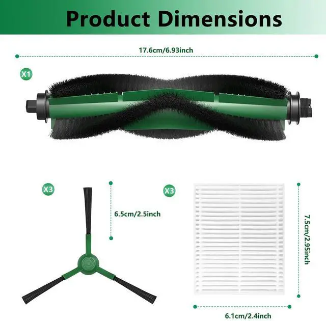 Alt view image 6 of 7 - Replacement Parts for iRobot Roomba 104, 105 Vac/Combo, Y0140, Q0120, Y0110, Q011, Q0520 Robot Vacuum, Accessory Replenishment Kit with 1 Roller Brush, 3 HEPA Filters, 3 Side Brushes, 1 Cleaning Tool