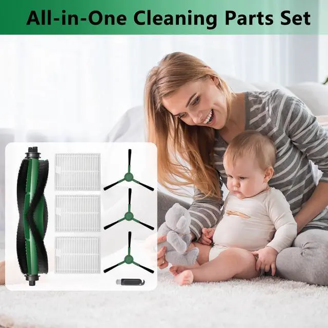 Alt view image 7 of 7 - Replacement Parts for iRobot Roomba 104, 105 Vac/Combo, Y0140, Q0120, Y0110, Q011, Q0520 Robot Vacuum, Accessory Replenishment Kit with 1 Roller Brush, 3 HEPA Filters, 3 Side Brushes, 1 Cleaning Tool