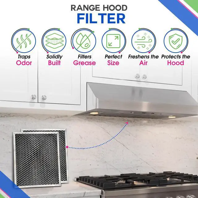 Alt view image 2 of 6 - Stove Hood Vent Filter 10.5" x 8.8" 41F 97007696 Fit's Nutone & Broan Range Hood Filter Replacement for Ductless Exhaust Fan - Mesh Screen Filters Grease & Carbon Freshens Kitchen Oven Air (2-Pack)