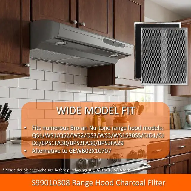 Alt view image 3 of 7 - 2-Pack S99010308 Range Hood Charcoal Filter 10.8 x 13.3 Inch Non-Ducted Stove Hood Vent Filter Replacement for Bro-an BPSF30 QS/WS series G-e WB02X10707